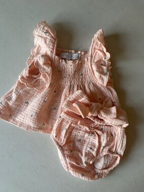 Rachel Zoe Peach Ruffle Muslin Dress with Matching Bloomers & Bow